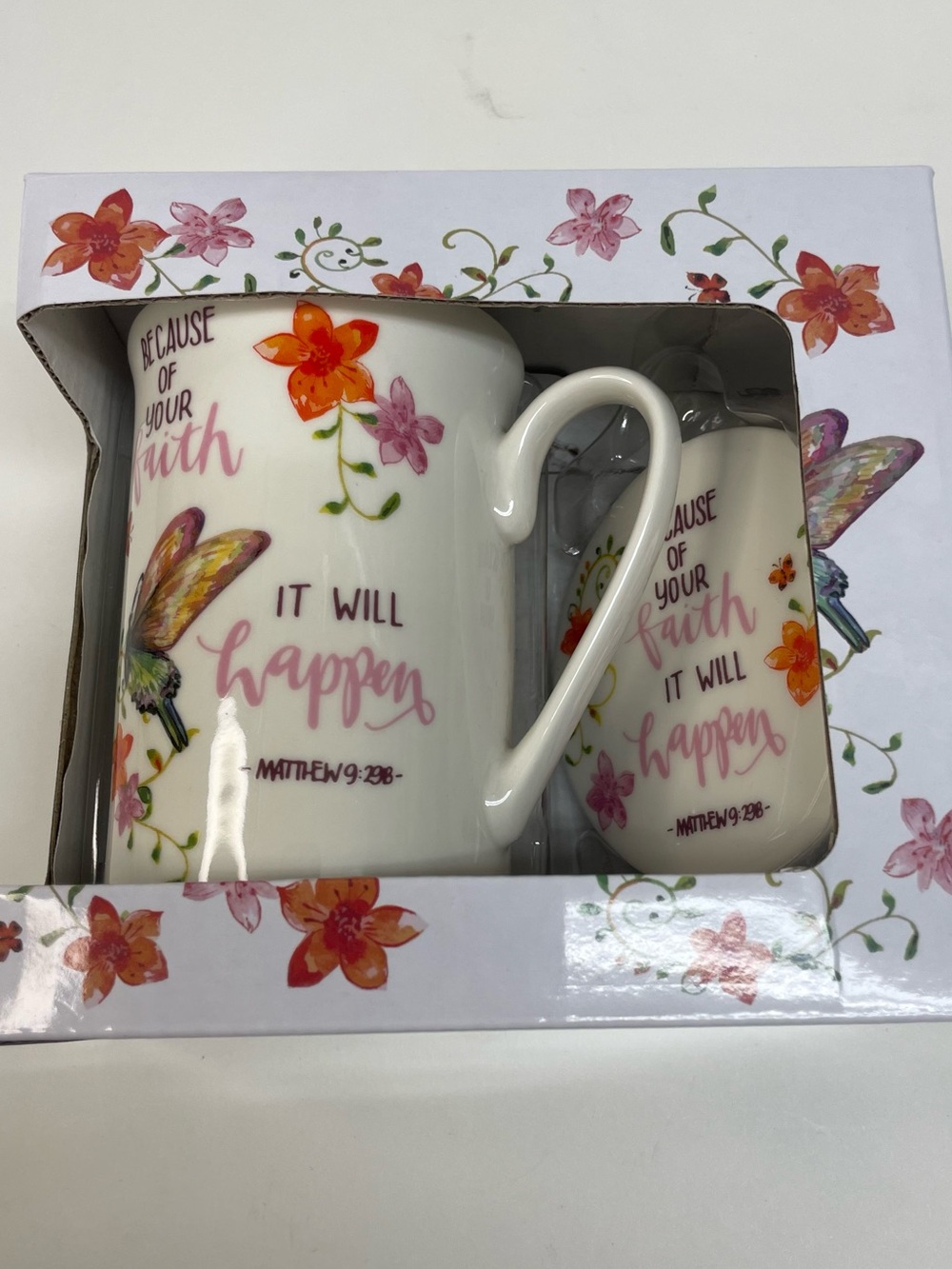 Faith Quote Floral Ceramic Mug Set - Cup and Saucer Size 12 OZ